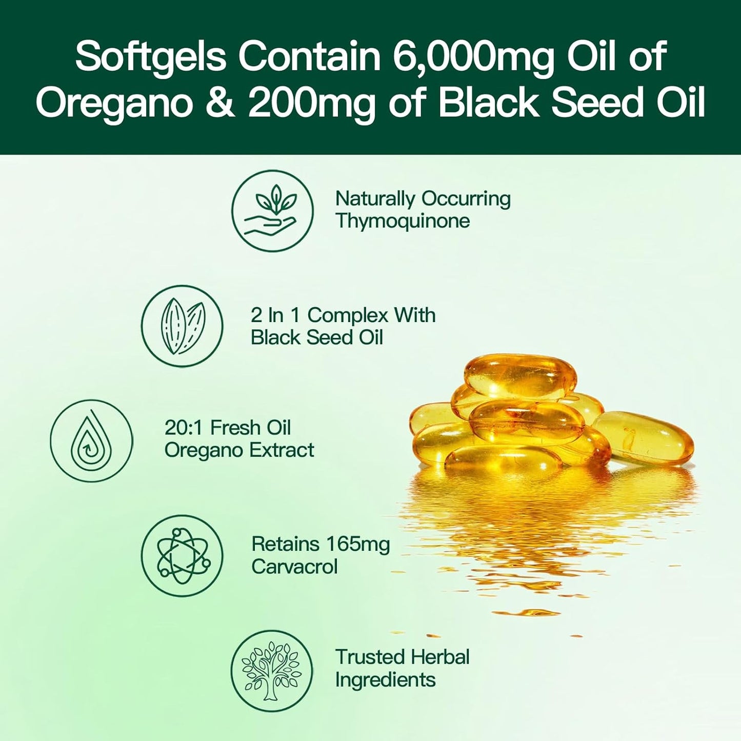 Oil of Oregano Capsules, Balanced Oil of Oregano with Black Seed Oil, Softgels, Non-GMO