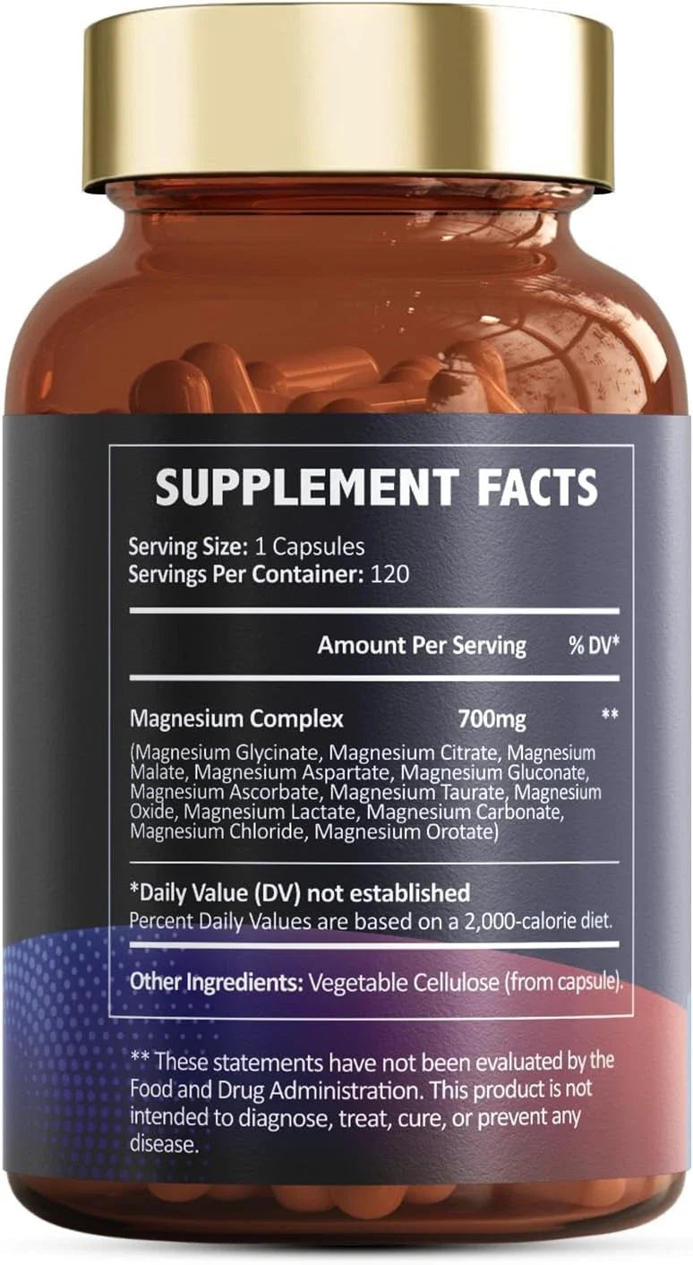 Magnesium 12 in 1 Complex 700mg - Glycinate Citrate Malate Taurate.