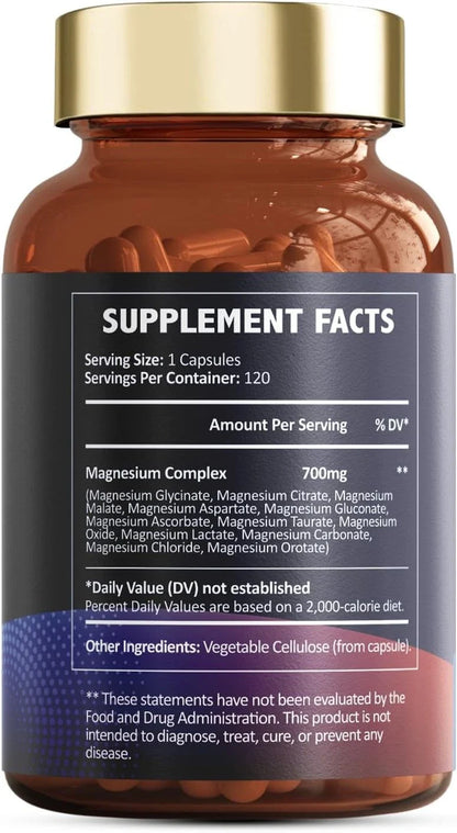 Magnesium 12 in 1 Complex 700mg - Glycinate Citrate Malate Taurate.