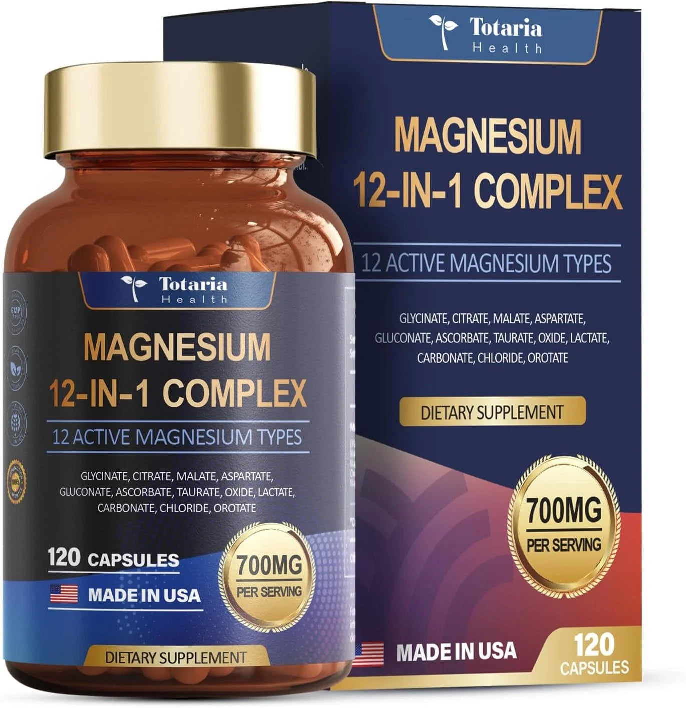 Magnesium 12 in 1 Complex 700mg - Glycinate Citrate Malate Taurate.