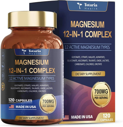 Magnesium 12 in 1 Complex 700mg - Glycinate Citrate Malate Taurate.